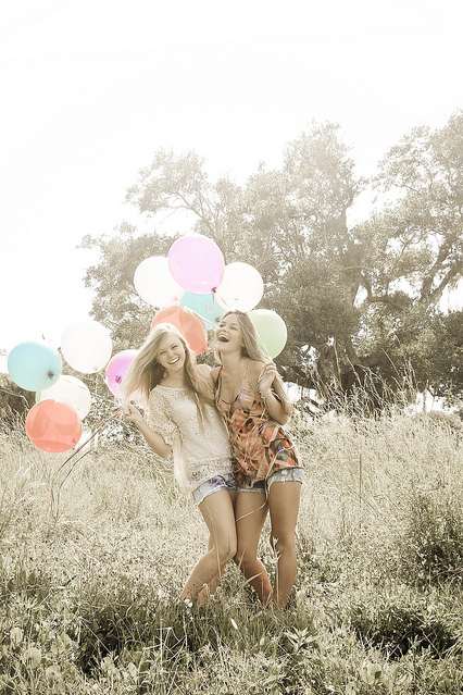 balloons, blonde, cute, fashion, friends