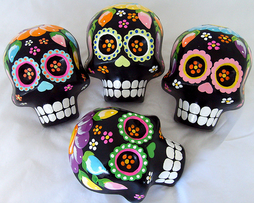 candy skulls, day of the dead and dia de los muertos