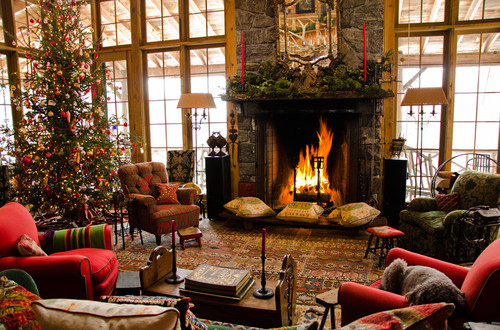 christmas, christmas tree and fireplace
