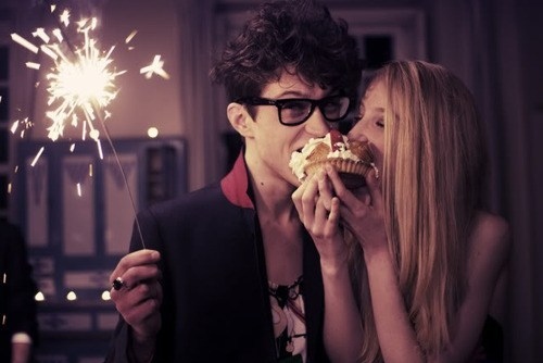 couple, cupcake and firework