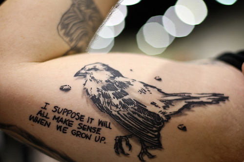 bird, message and tattoo