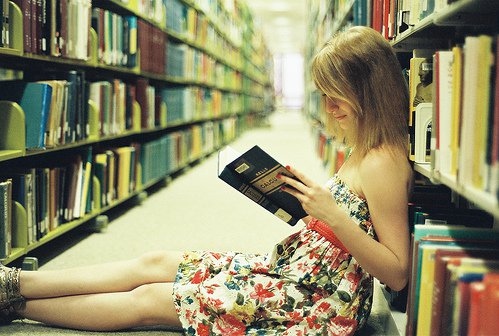 blonde, book and dress