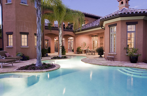 house, luxury, pool, trees, water
