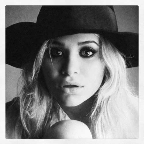 black and white, blond and hat