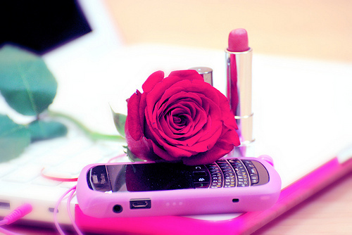 blackberry, lipstick and phone