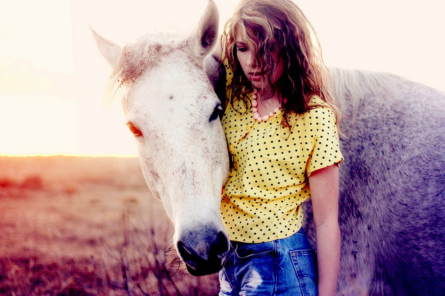 cute, girl and horse