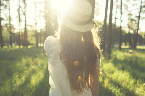 forest, girl, hat, light, sunlight