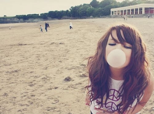 beach, beautiful, bubble gum, cute, girl
