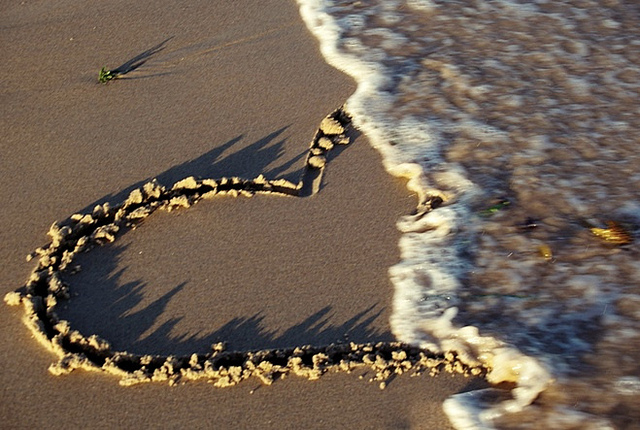 beach, heart and sand