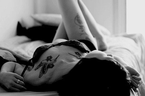 black and white,  girl and  tattoo