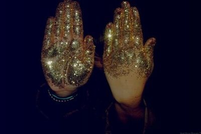 glitter,  gold and  hands
