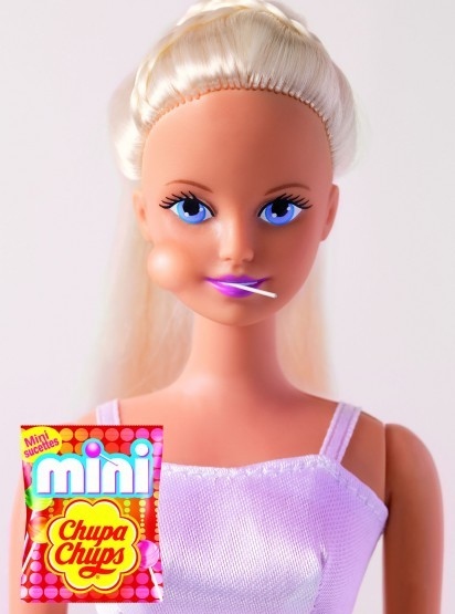 barbie, blonde, chupa chups, doll, plastic