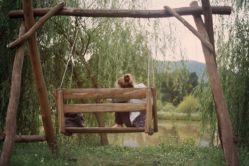 bench, girl and nature