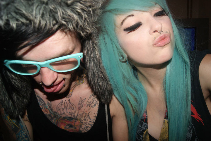 blue hair, couple and piercing