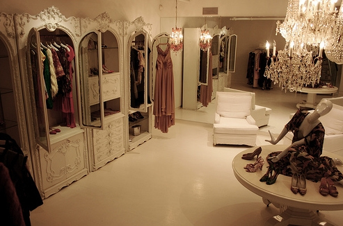 boutique, chandelier and clothes