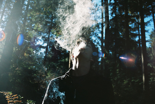 boy, cigarette and forest