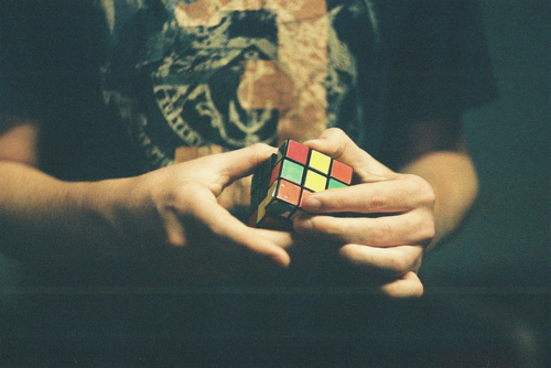 boy, cube and hands