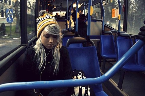 blonde, bus and girl