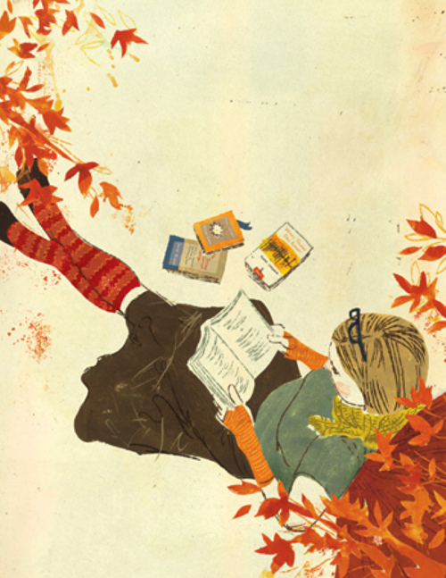 books, fall and girl