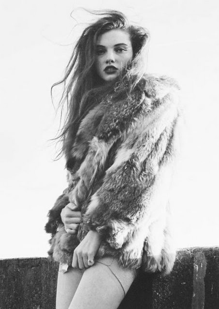 black and white, fur jacket and girl