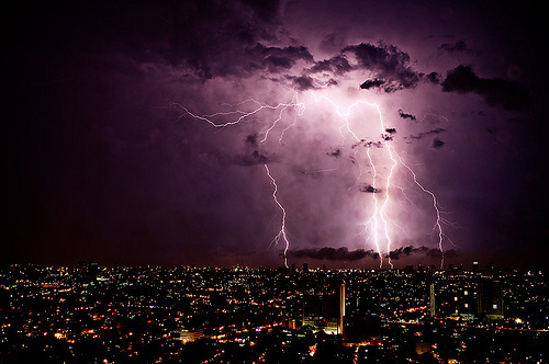 city, lightning and lights