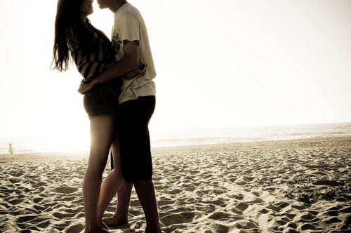beach, couple and kiss
