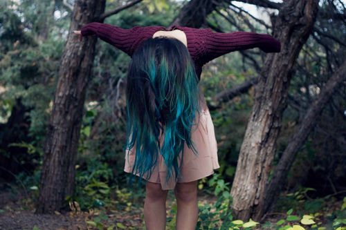 dip dye hair green blue
