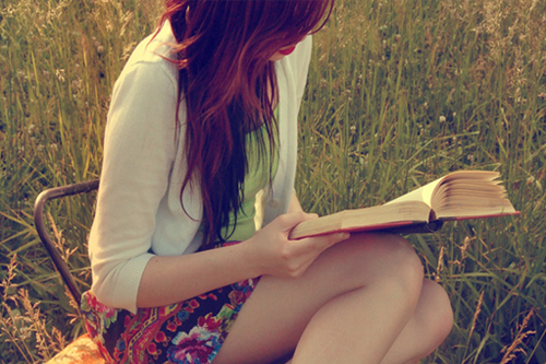 book, girl and grass