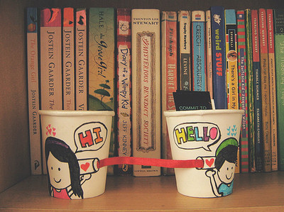 books,  cups and  heart