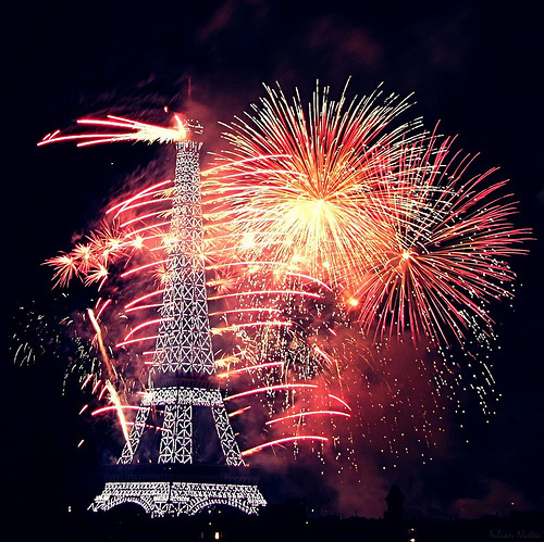 eiffel tower, fireworks and paris