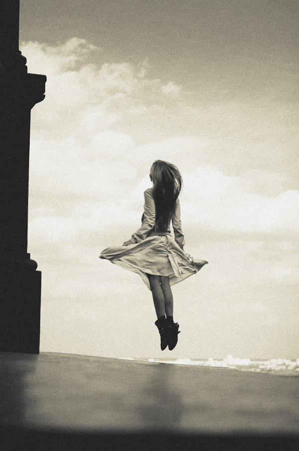 b&w, girl and jumping