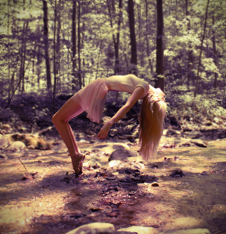 blonde, float, forest, girl, hair