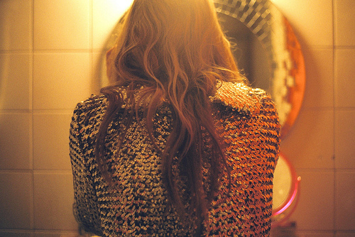 bathroom, girl, hair, mirror, stud jacket