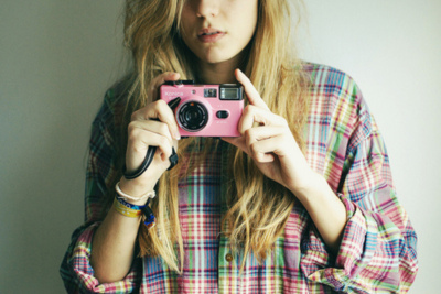 blonde,  camera and  cute