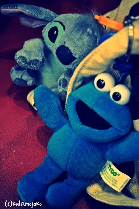 blue, cookie monster and key chain