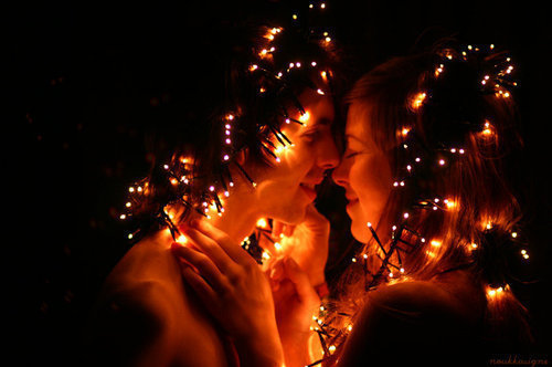 boy and girl, couple and lights
