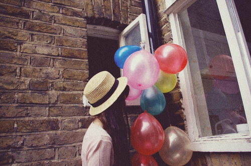 baloons, brunette and colorful