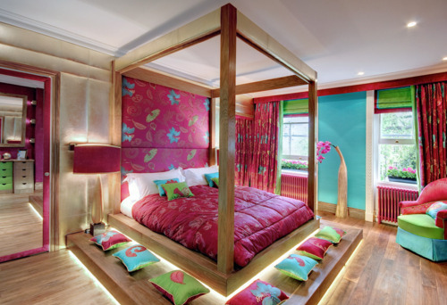 bed, bedroom and colorful