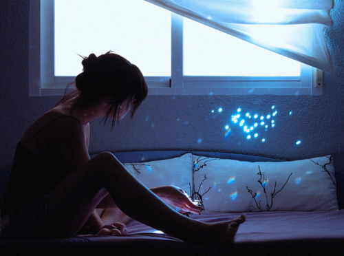 bed, blue and girl