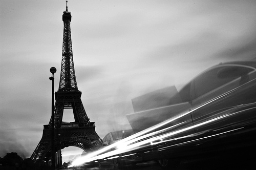 black and white, eiffel and paris