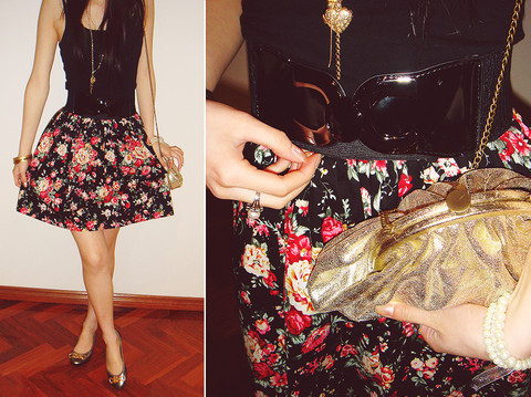 black, fashion and floral print