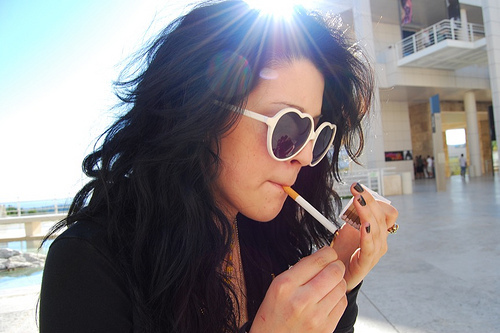 black hair, cigarette and girl