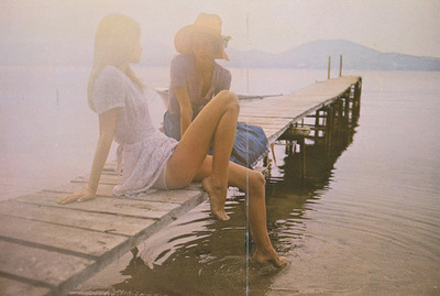 girls,  hat and  lake