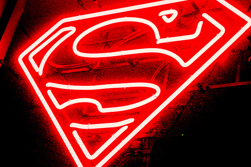 neon, red, sign, superman - image #129786 on Favim.com