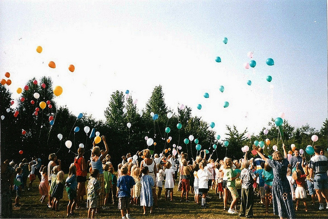 balloons, colorful and crowd