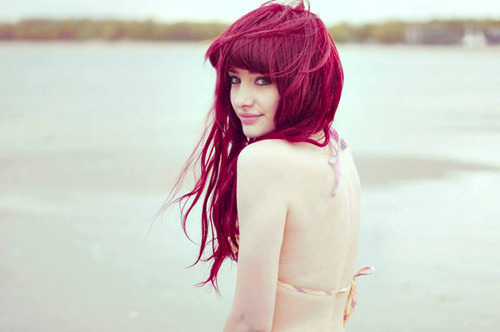 beach, red and red hair