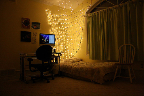 bedroom, computer and lights