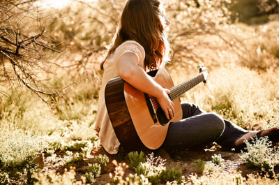 girl,  guitar and  nature
