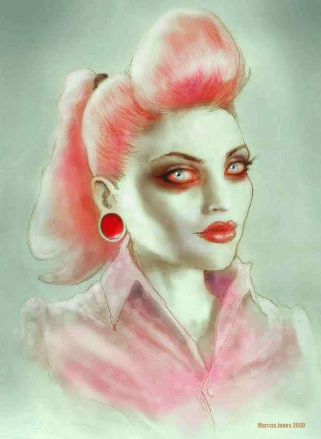 illustration pin up pink rockabilly zombie
