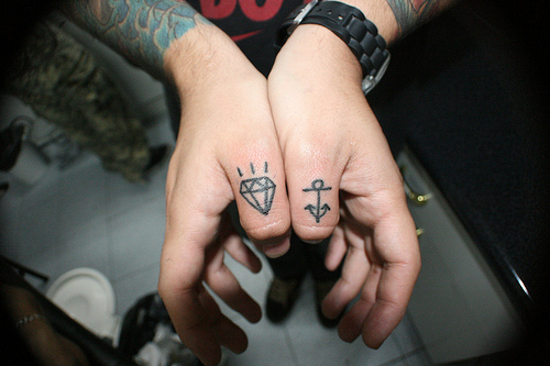 anchor, diamond and hands